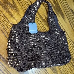 No Boundaries Y2K Brown Sequin Shoulder Bag Sparkle 2000s Vintage Hobo Purse